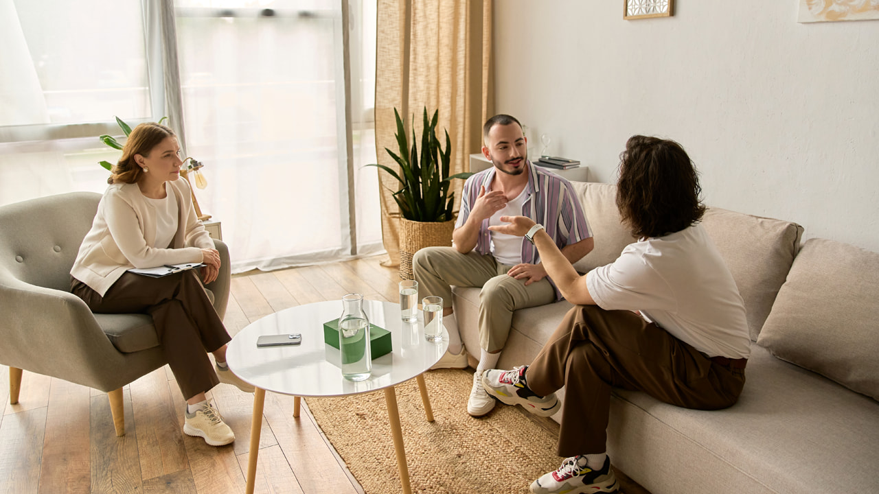 Two people in a therapy session.